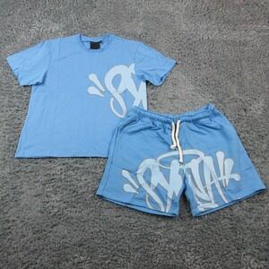 SYNA Shirt Shorts Set Womens XL Blue Jersey Outfit 2 Piece Drawstring 32x6 NWOT
